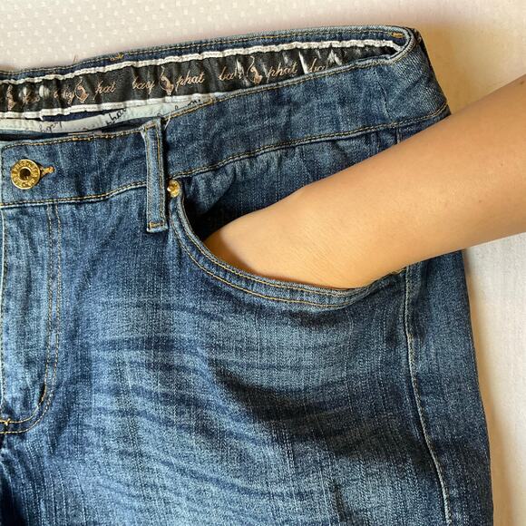 Baby Phat Women Denim Shorts size 11 Blue Mid Rise Stretch Chino Boyfriend - Picture 8 of 12